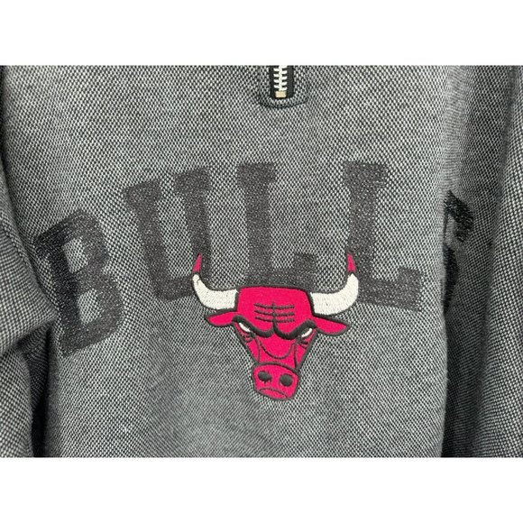 VINTAGE Chicago Bulls Sweater Mens XL Gray 1/4 Zip Pullover 90s NBA - Picture 2 of 6
